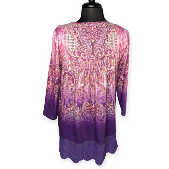 One World Live and Let Live Vibrant Paisley Dress  Purple & Pink Size Large NWT - Picture 2 of 16